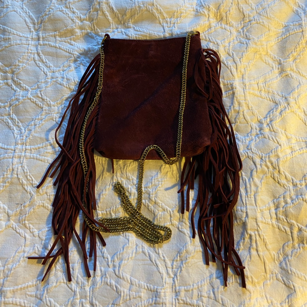 Maroon Fringe Suede Crossbody